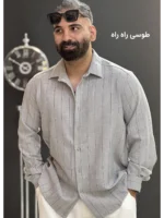 پیراهن لینن دیپلمات راه راه و ساده - Image 6
